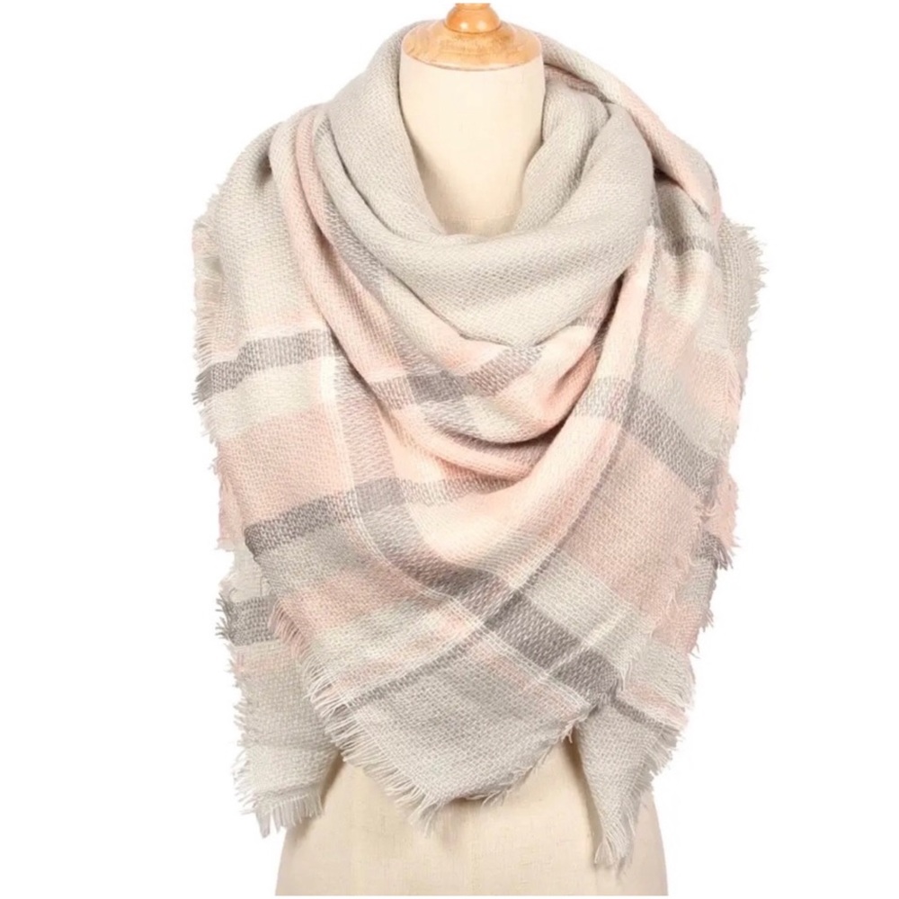 3 total- Women's Fall Fringe Edge Lightweight Cute Plaid Blanket Plaid Scarf - Picture 2 of 6